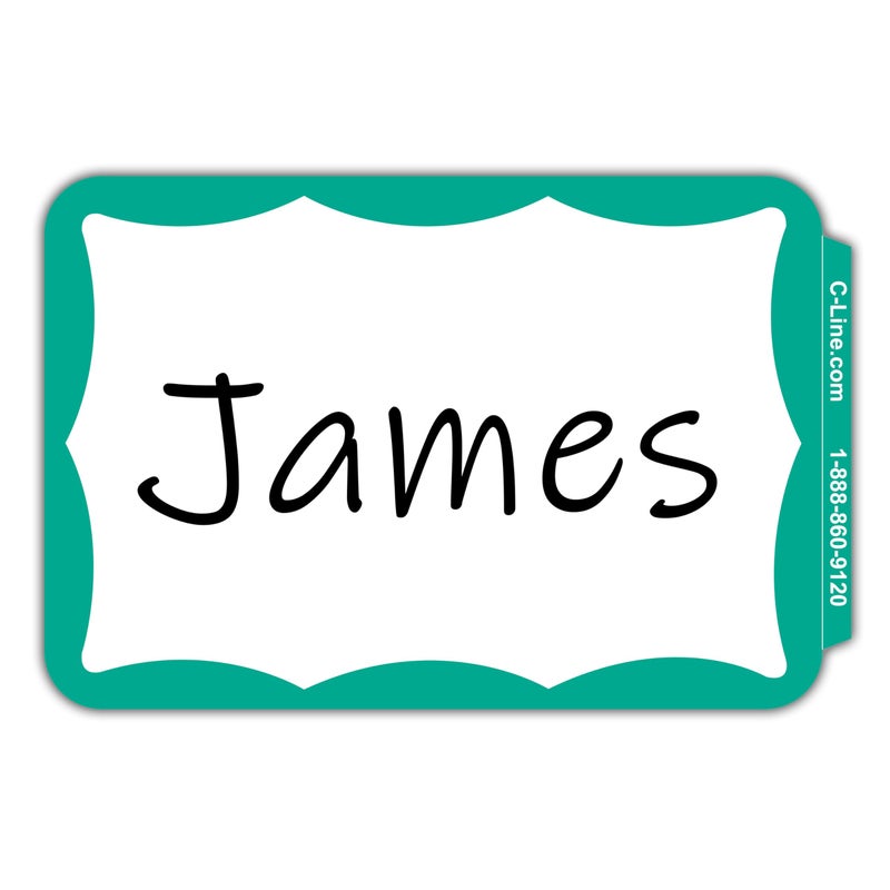 C-Line Pressure Sensitive Peel and Stick Name Badges, Green Border, 3.5 x 2.25 Inches, 100 per Box (92263) - Image 1